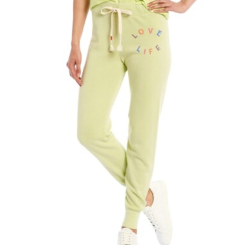 New WILDFOX LOVE LIFE JACK Bottoms Joggers Sweatpants SHADOW LIME GREEN sz M